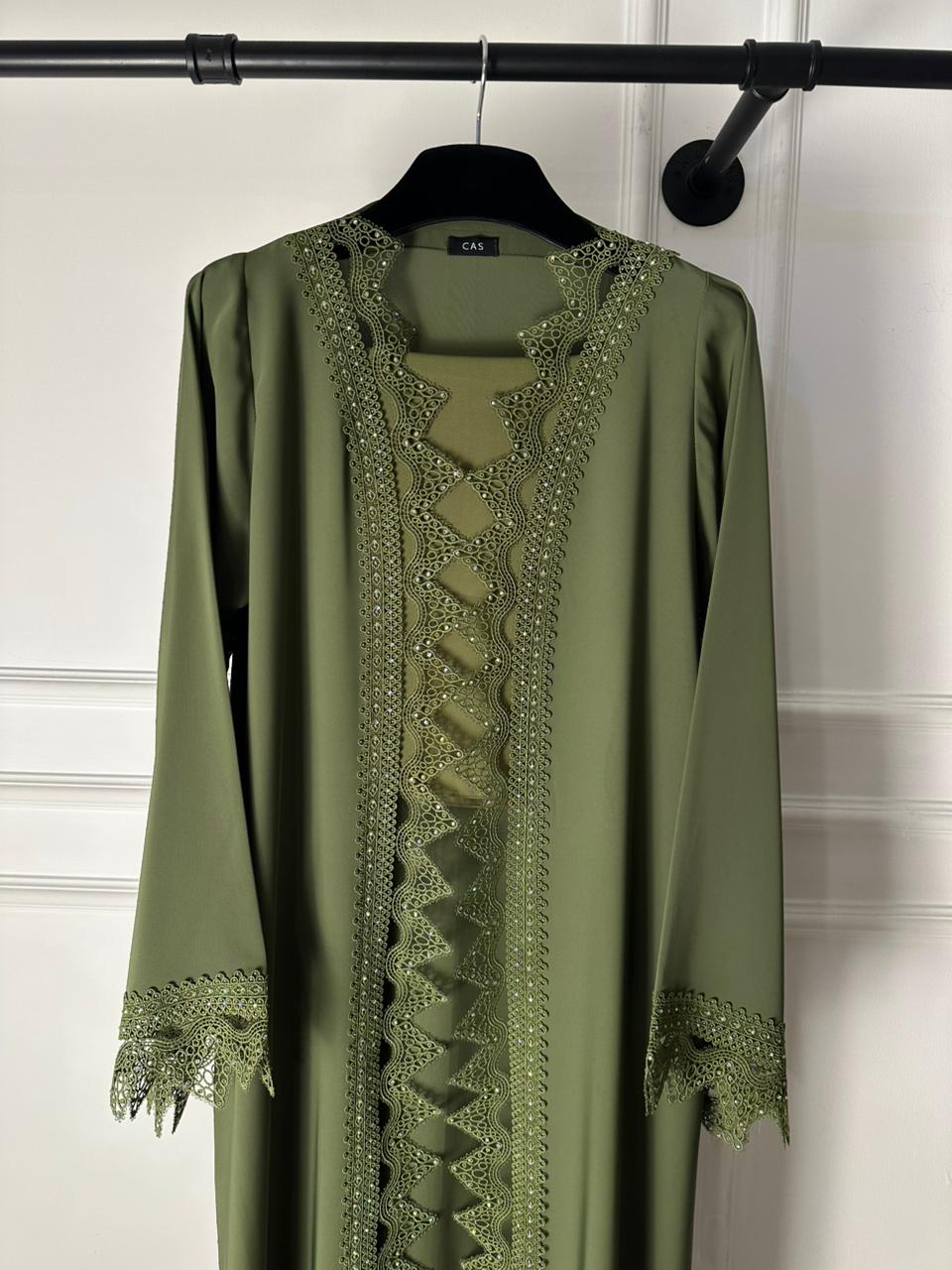 C 2014 Olive Crystal Lace Abaya