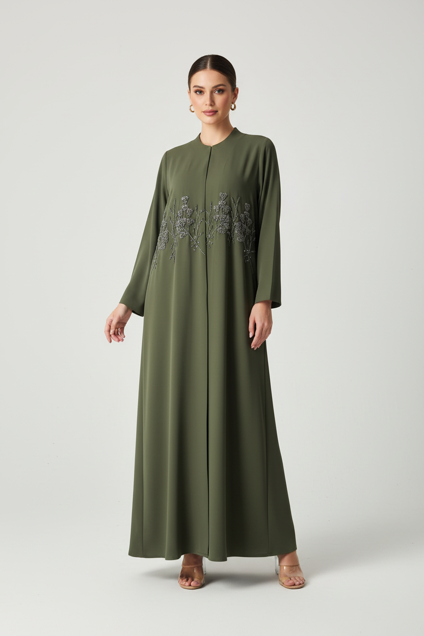 C 2021 Olive Green Beaded Abaya