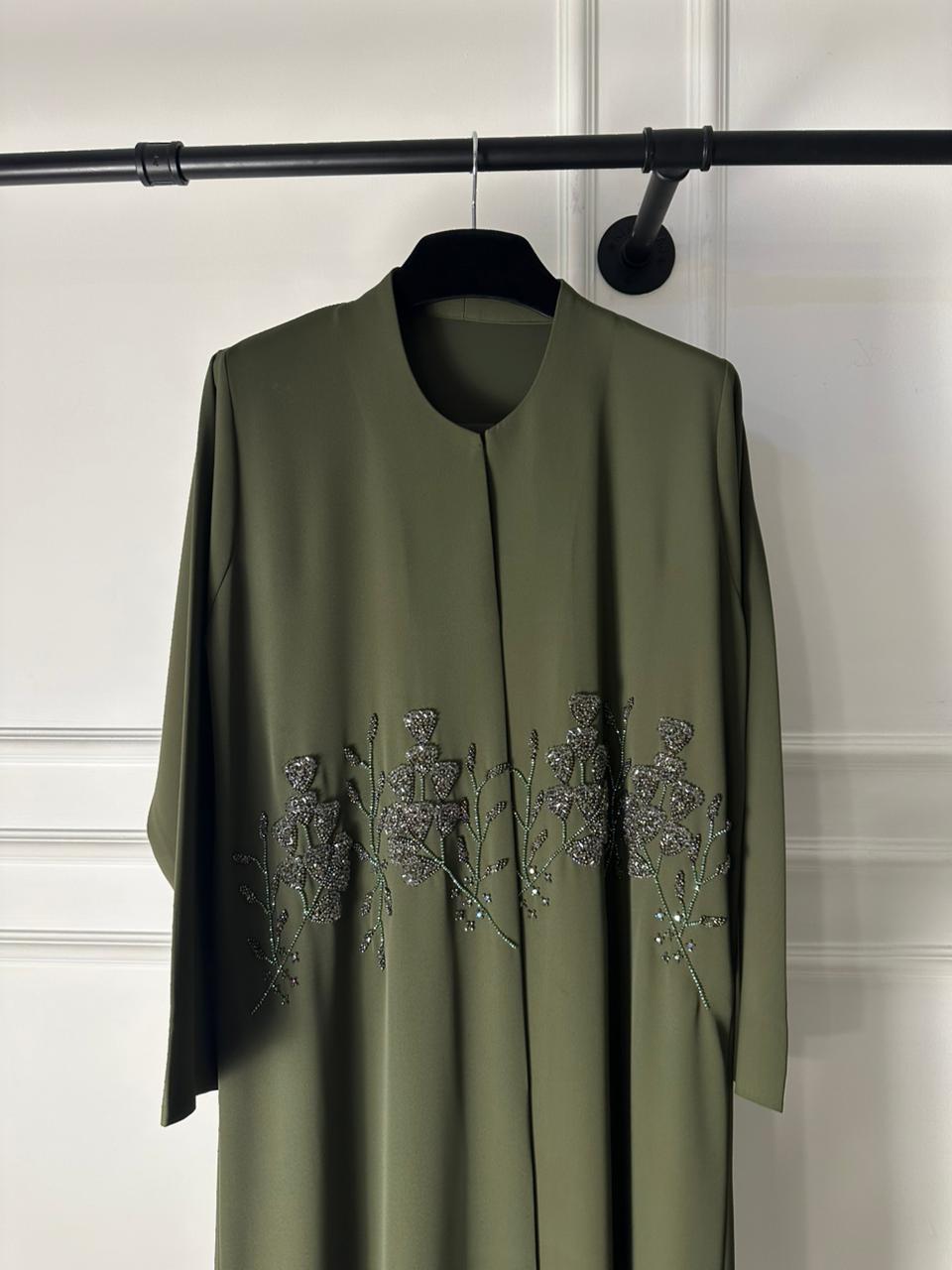 C 2021 Olive Green Beaded Abaya