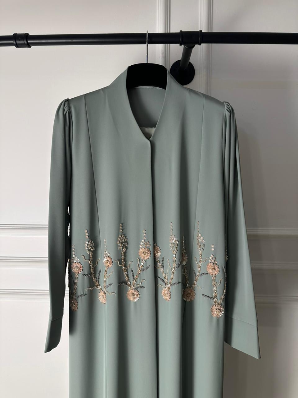 C 2022 Sage Green Beaded Abaya