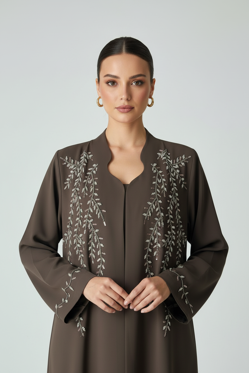 C 2023 Brown Beaded Abaya