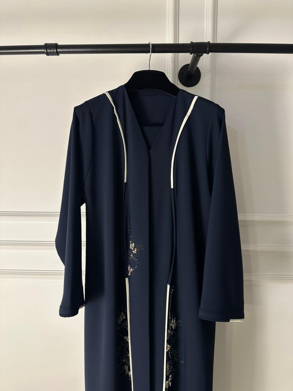 C 2025 Dark Blue Beaded Abaya