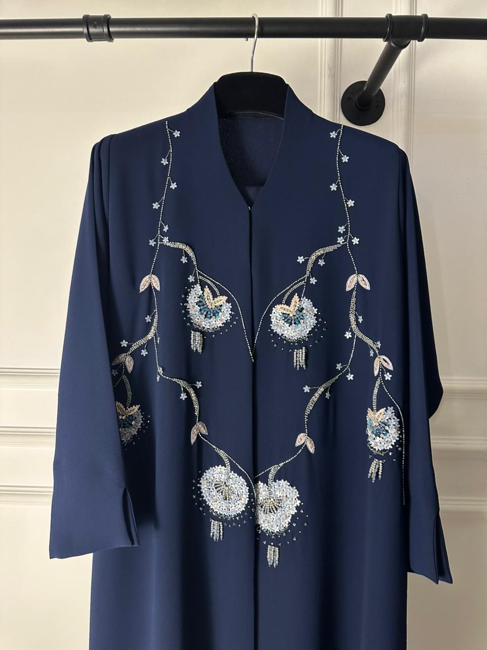 C 2027 Navy Blue Beaded Abaya