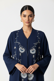 C 2027 Navy Blue Beaded Abaya
