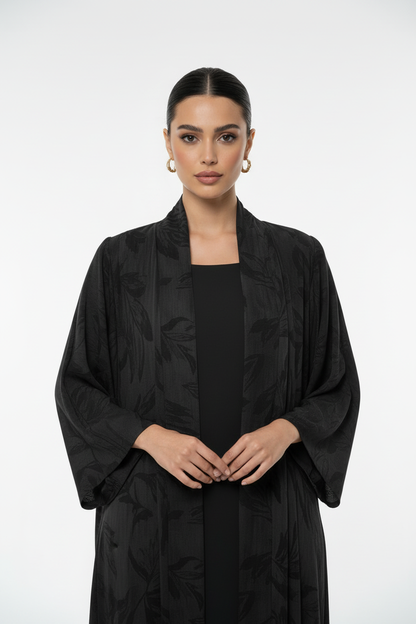 C 2028-02 premium black floral abaya