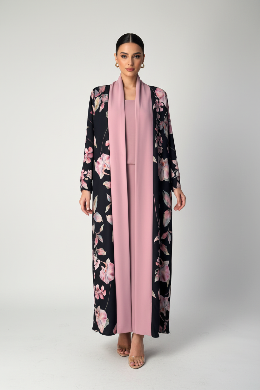 C 2032 Light Pink Floral Reversible Abaya