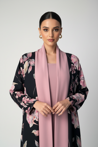 C 2032 Light Pink Floral Reversible Abaya - XS / 50