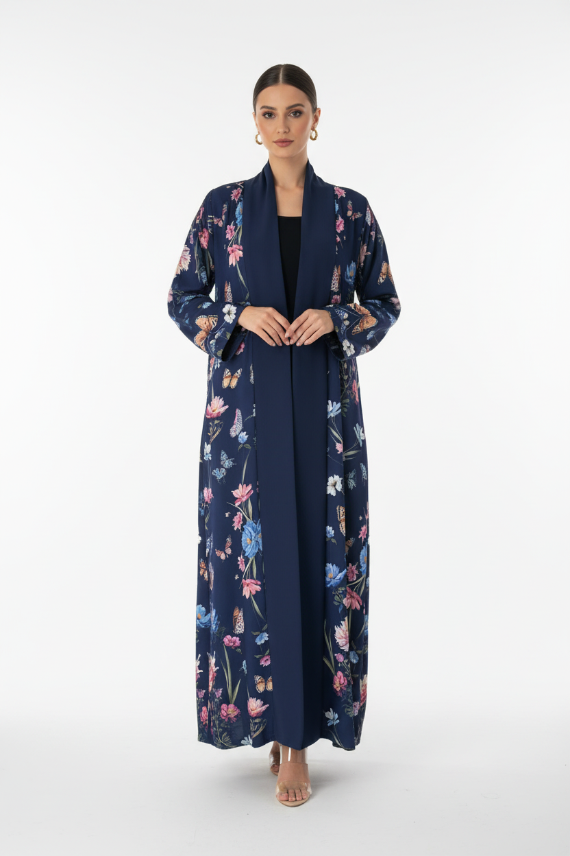 C 2033 Dark Blue Butterfly Reversible Abaya