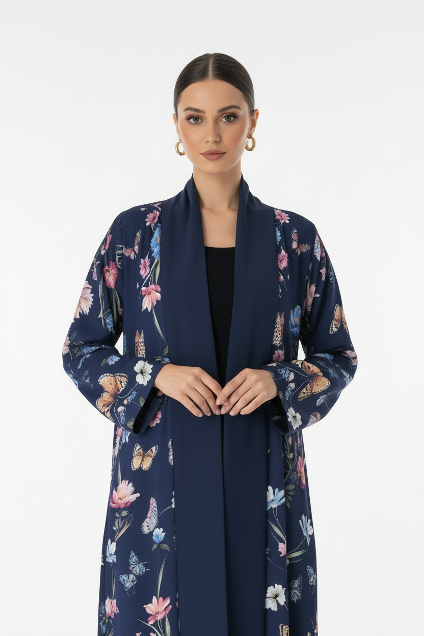 C 2033 Dark Blue Butterfly Reversible Abaya