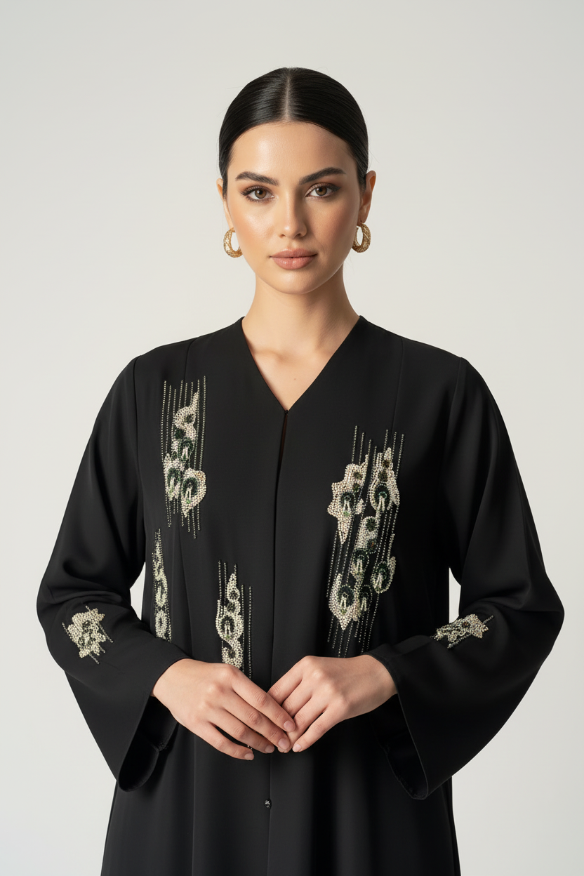 C 2036 Black Beaded Abaya
