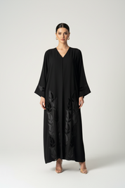 C 2040 Black Leafy Crystal Abaya