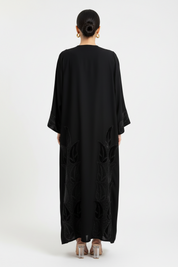 C 2040 Black Leafy Crystal Abaya