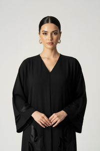 C 2040 Black Leafy Crystal Abaya - XS / 50