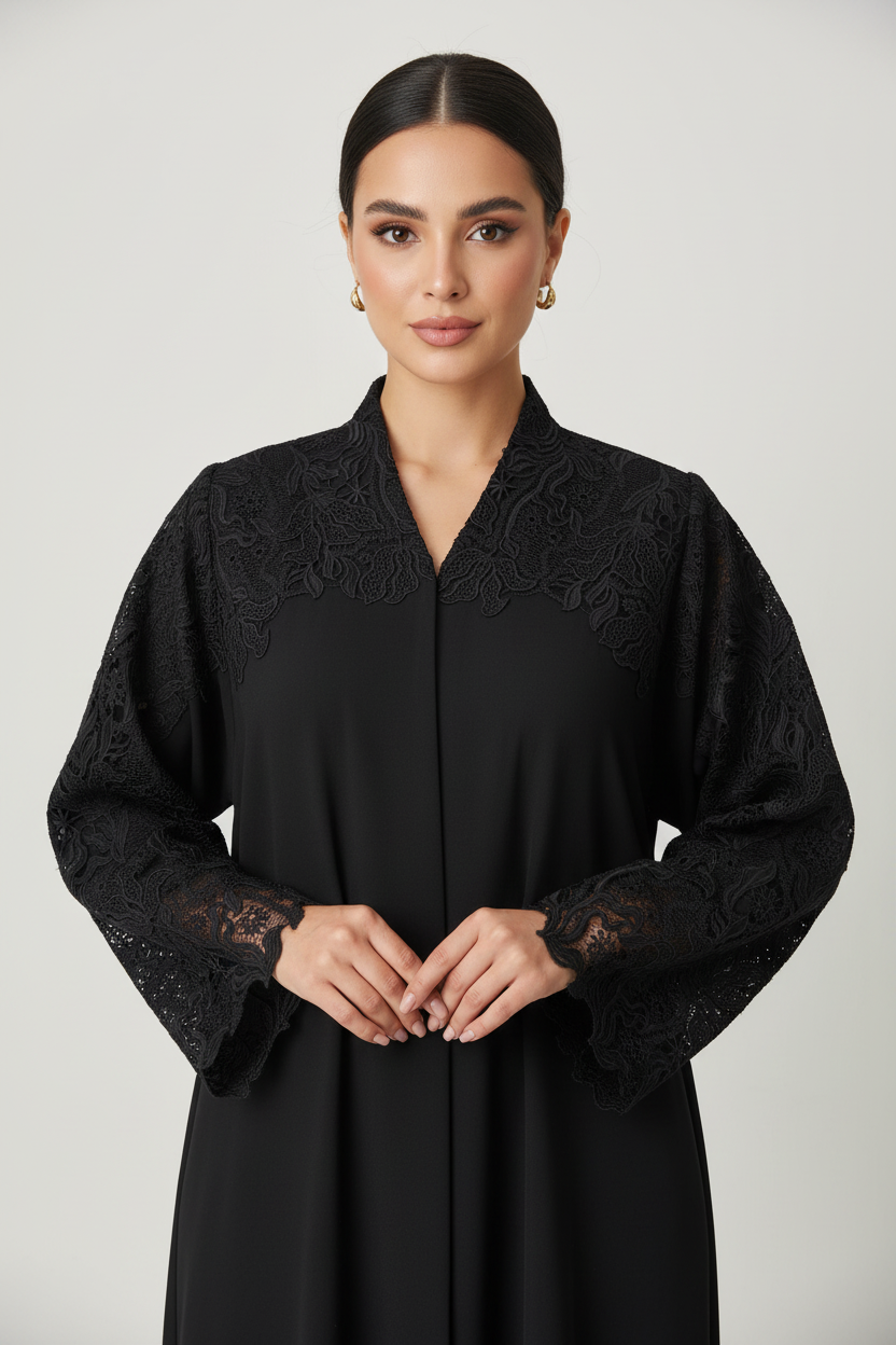 C 2043 Black Lace Abaya
