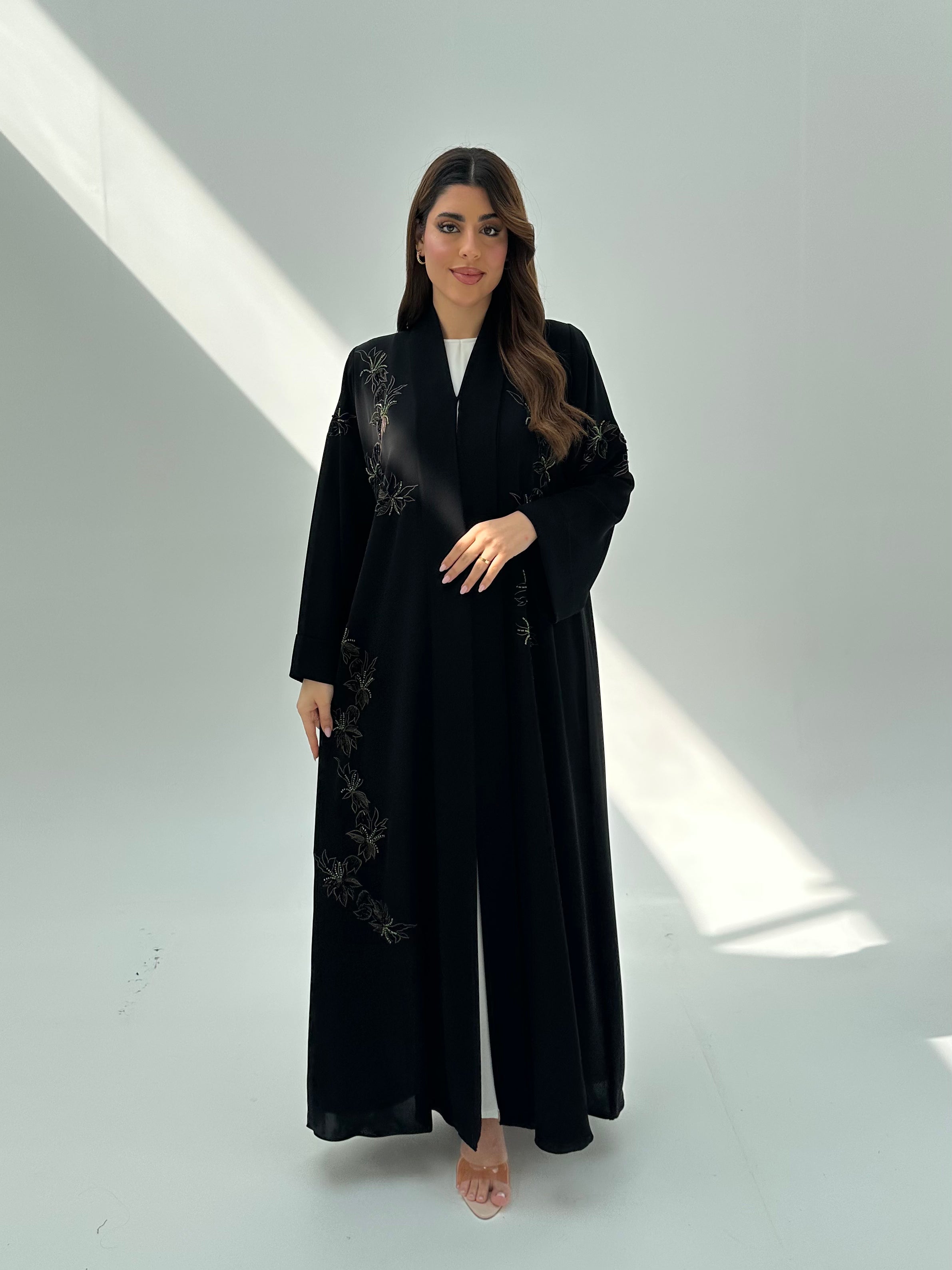 C 2049 Black Floral Beaded Abaya