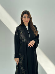 C 2049 Black Floral Beaded Abaya