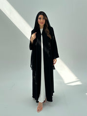 C 2049 Black Floral Beaded Abaya