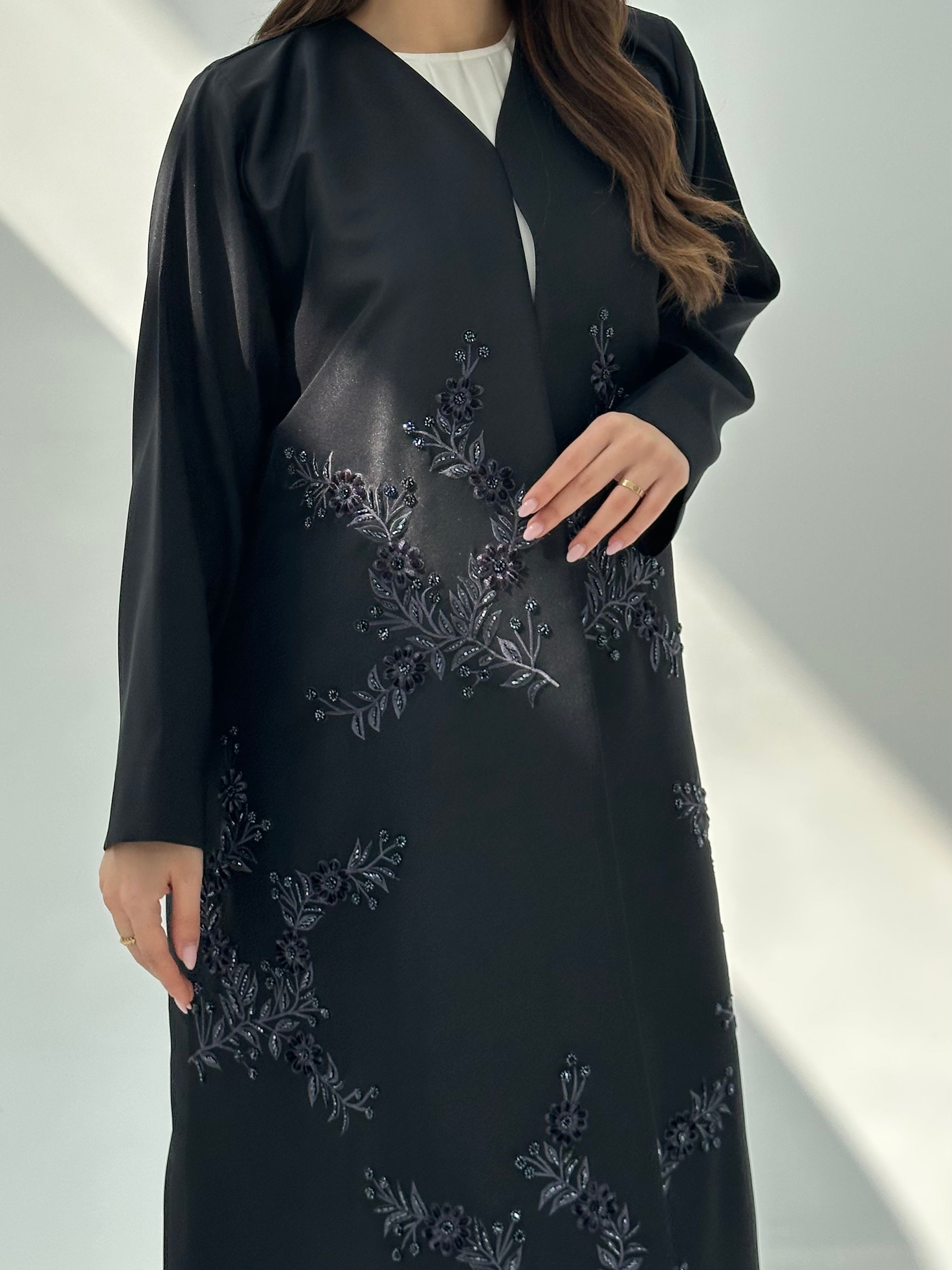 C 2051 Black Floral Abaya