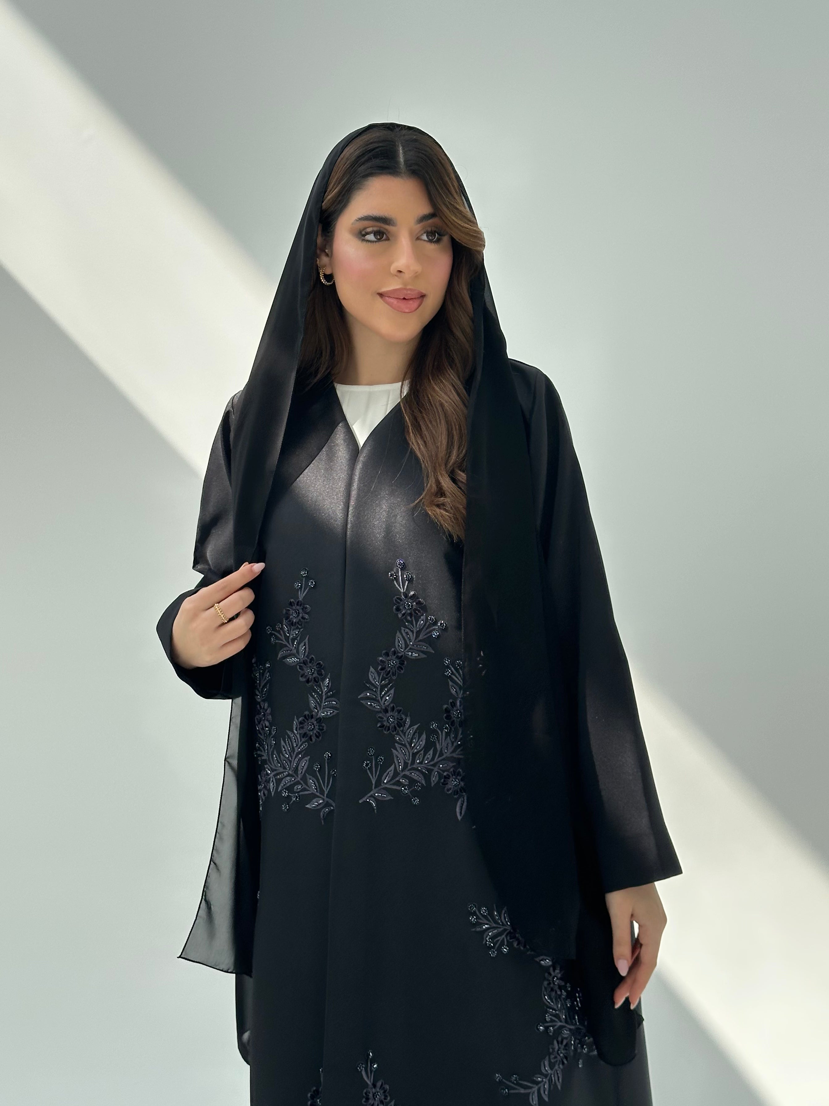 C 2051 Black Floral Abaya