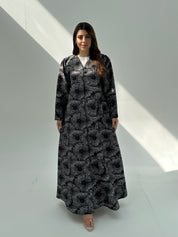 C 2055 Dark Grey Floral Abaya