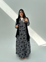 C 2055 Dark Grey Floral Abaya