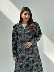 C 2055 Dark Grey Floral Abaya