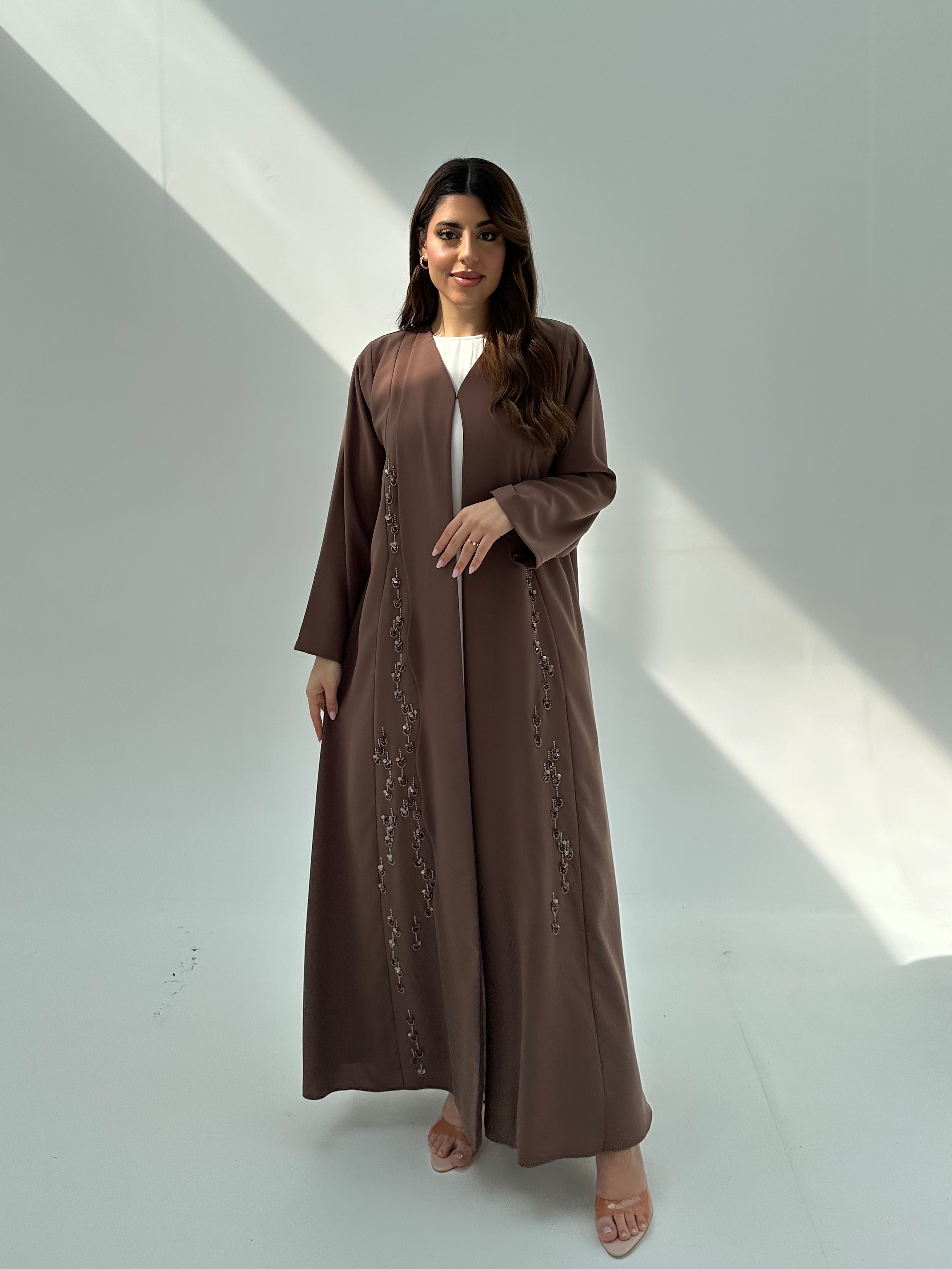 C 2056 Caramel Brown Beaded Abaya