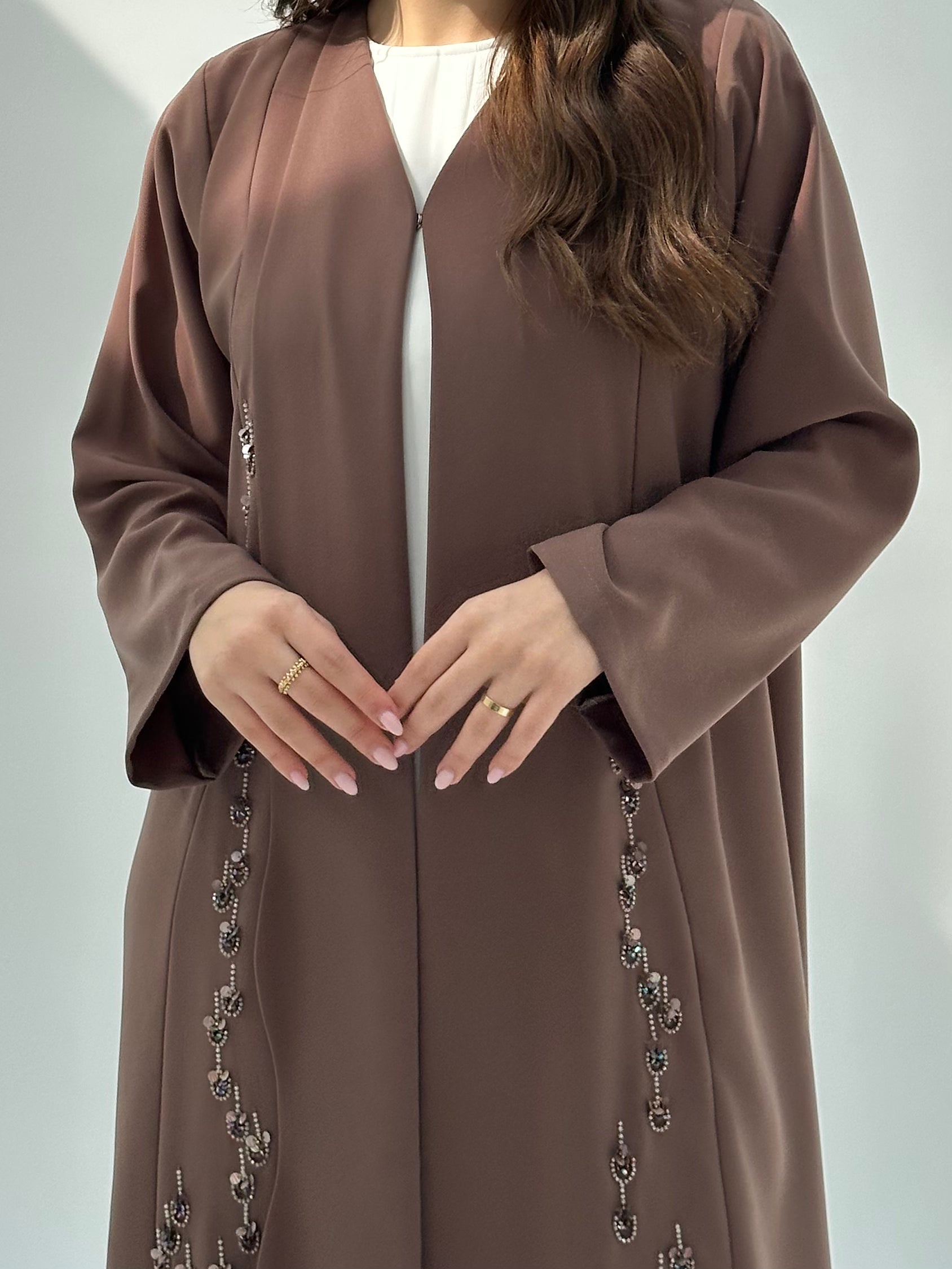 C 2056 Caramel Brown Beaded Abaya