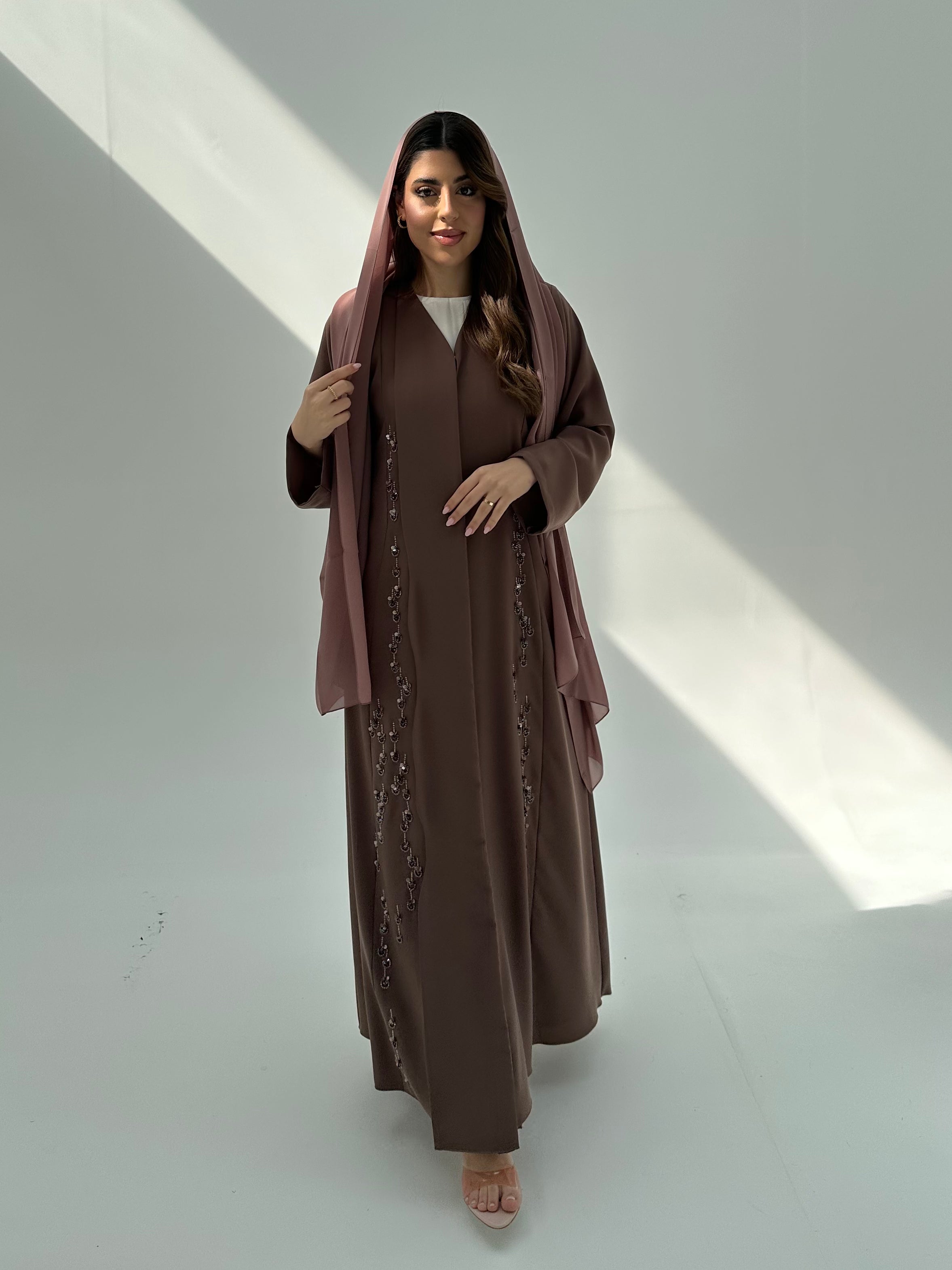 C 2056 Caramel Brown Beaded Abaya