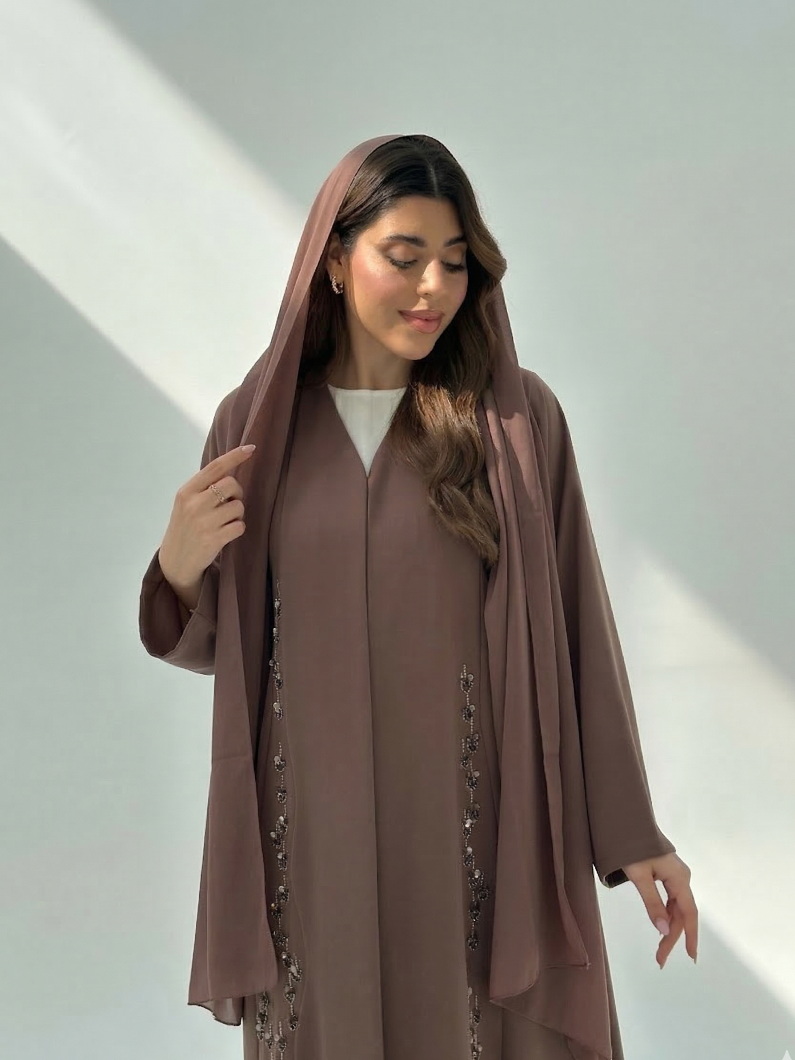 C 2056 Caramel Brown Beaded Abaya