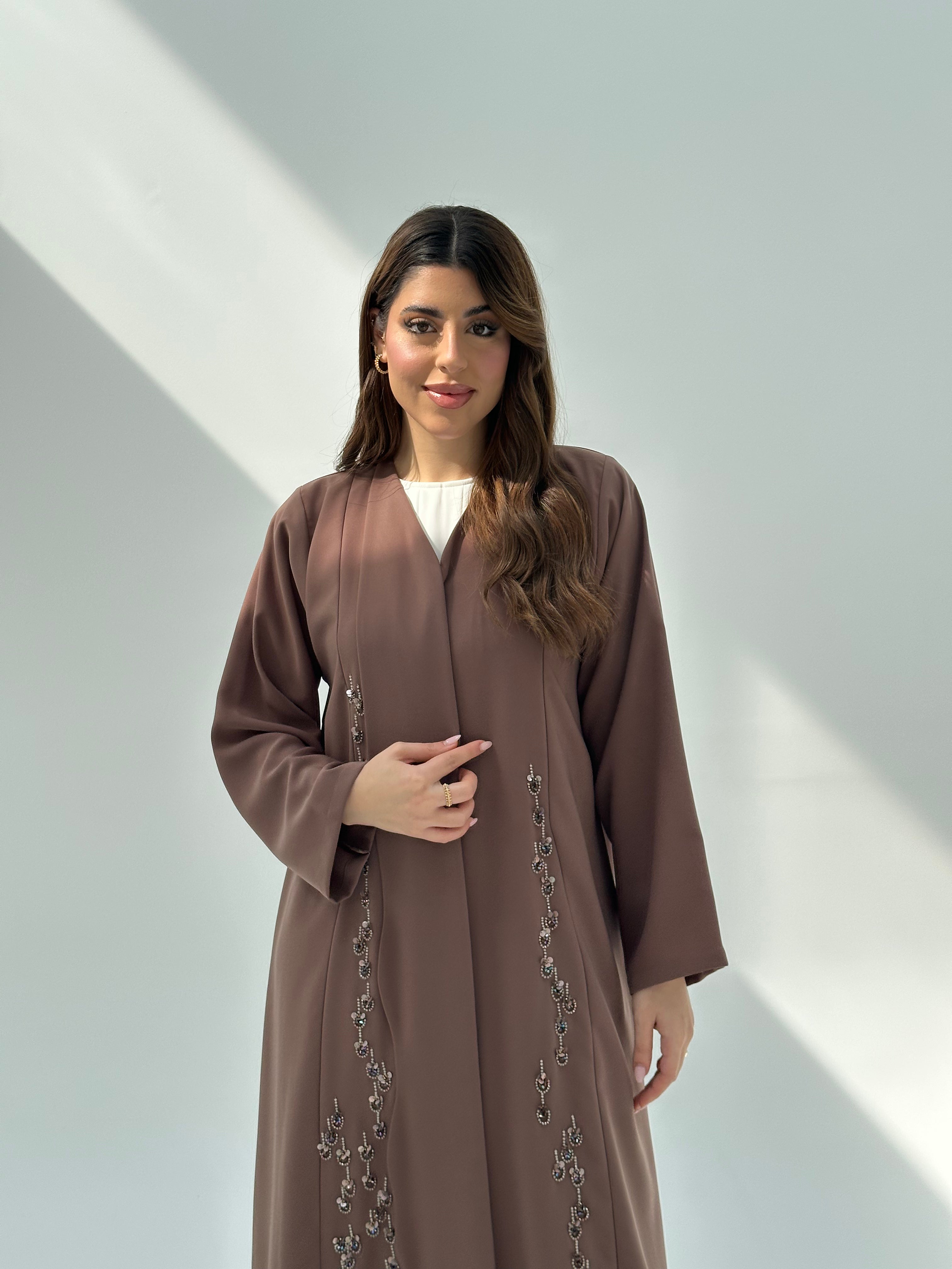 C 2056 Caramel Brown Beaded Abaya