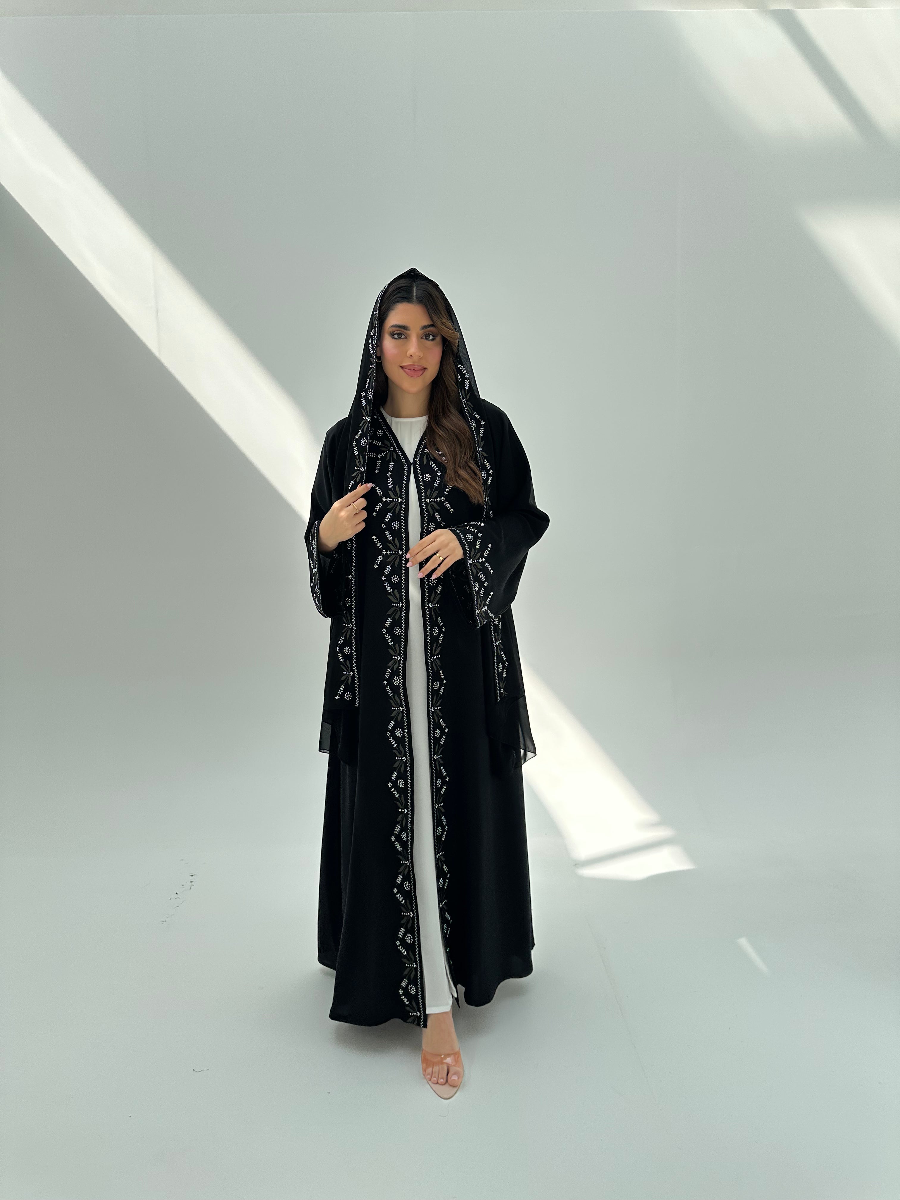 C 2058 Black Embroidered Crystal Abaya