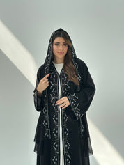 C 2058 Black Embroidered Crystal Abaya