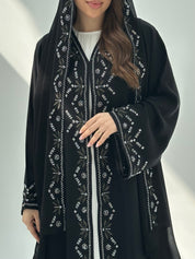 C 2058 Black Embroidered Crystal Abaya