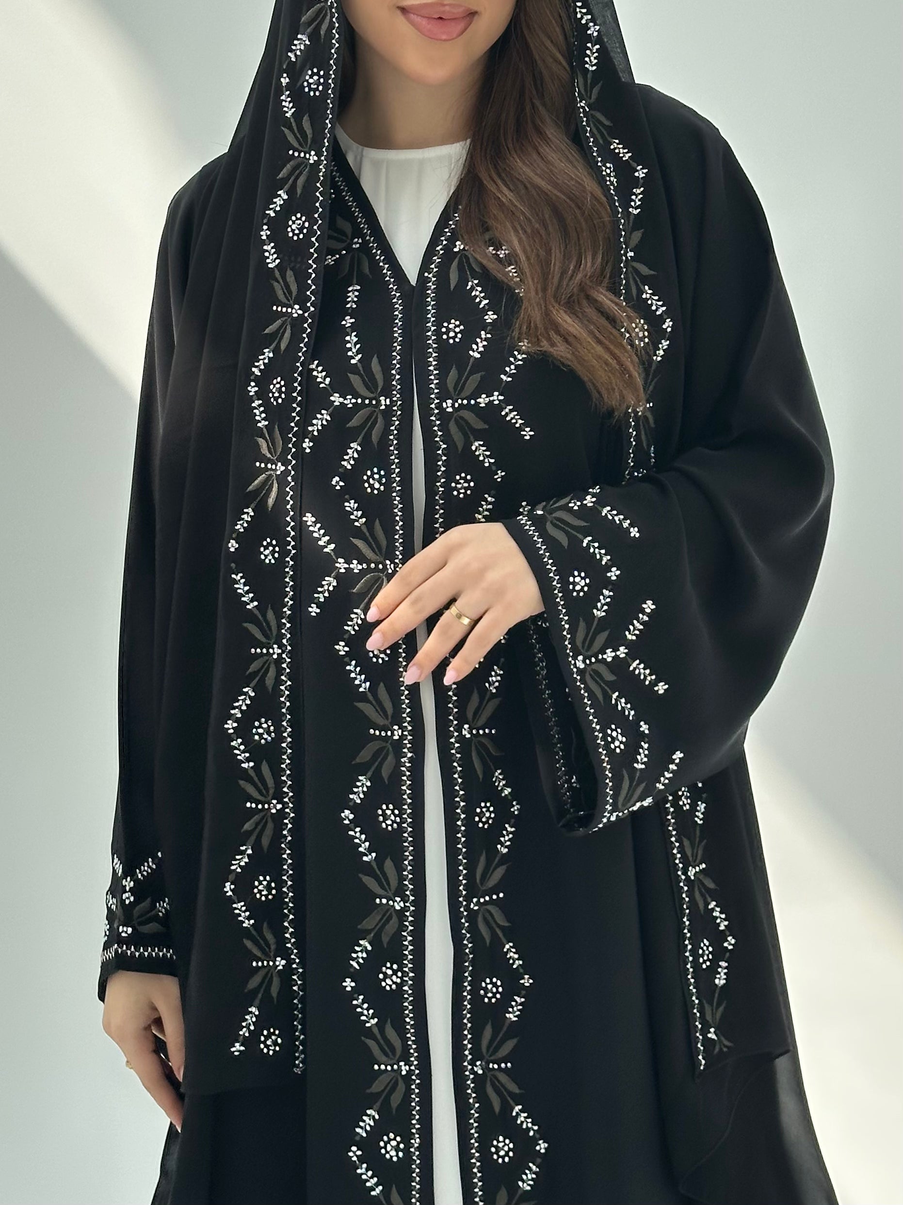 C 2058 Black Embroidered Crystal Abaya