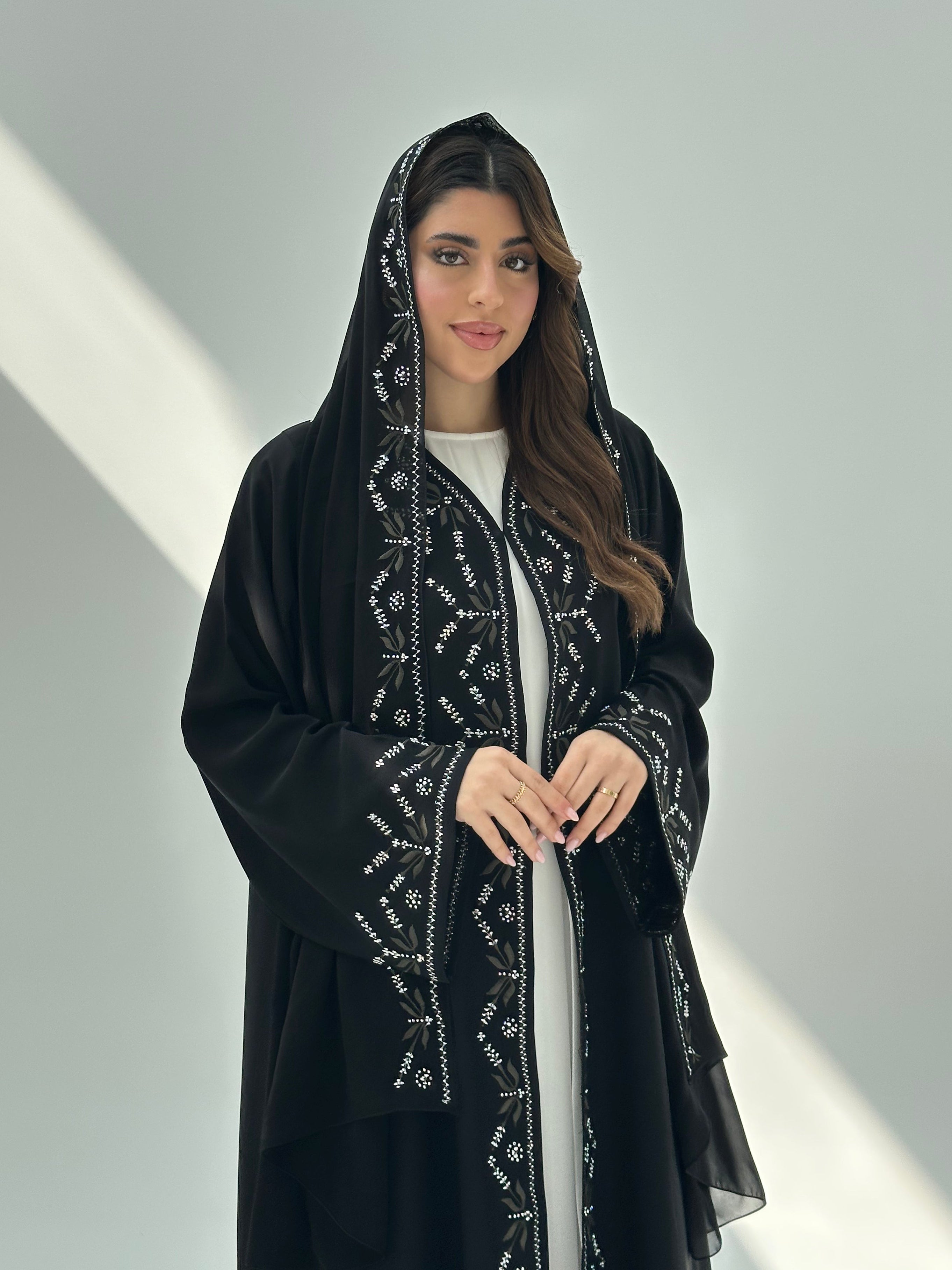 C 2058 Black Embroidered Crystal Abaya
