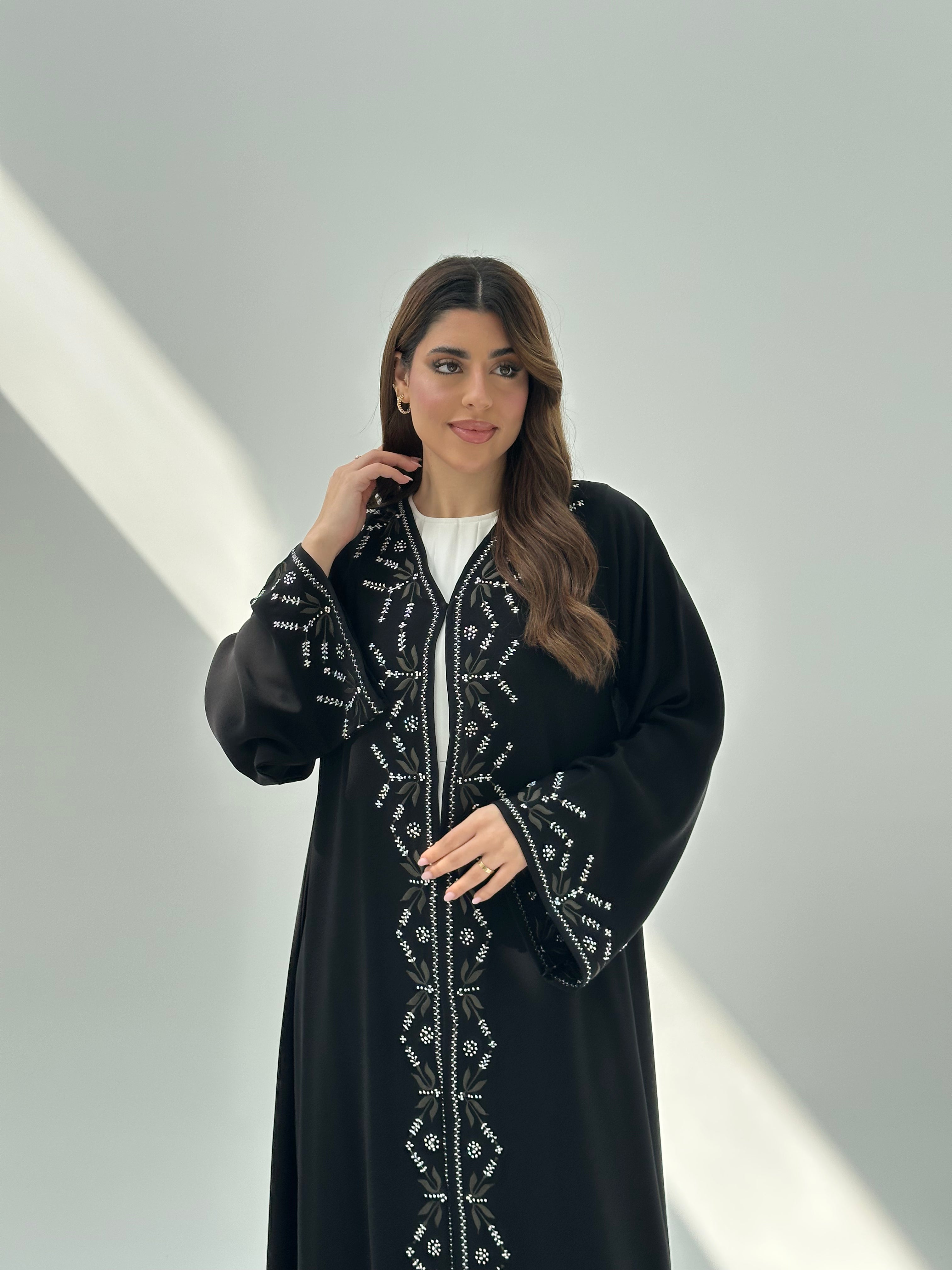 C 2058 Black Embroidered Crystal Abaya