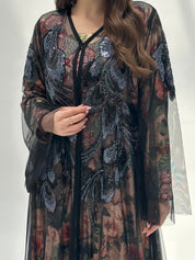 C 2059 Black Beaded Lace Abaya