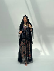 C 2059 Black Beaded Lace Abaya