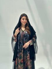 C 2059 Black Beaded Lace Abaya