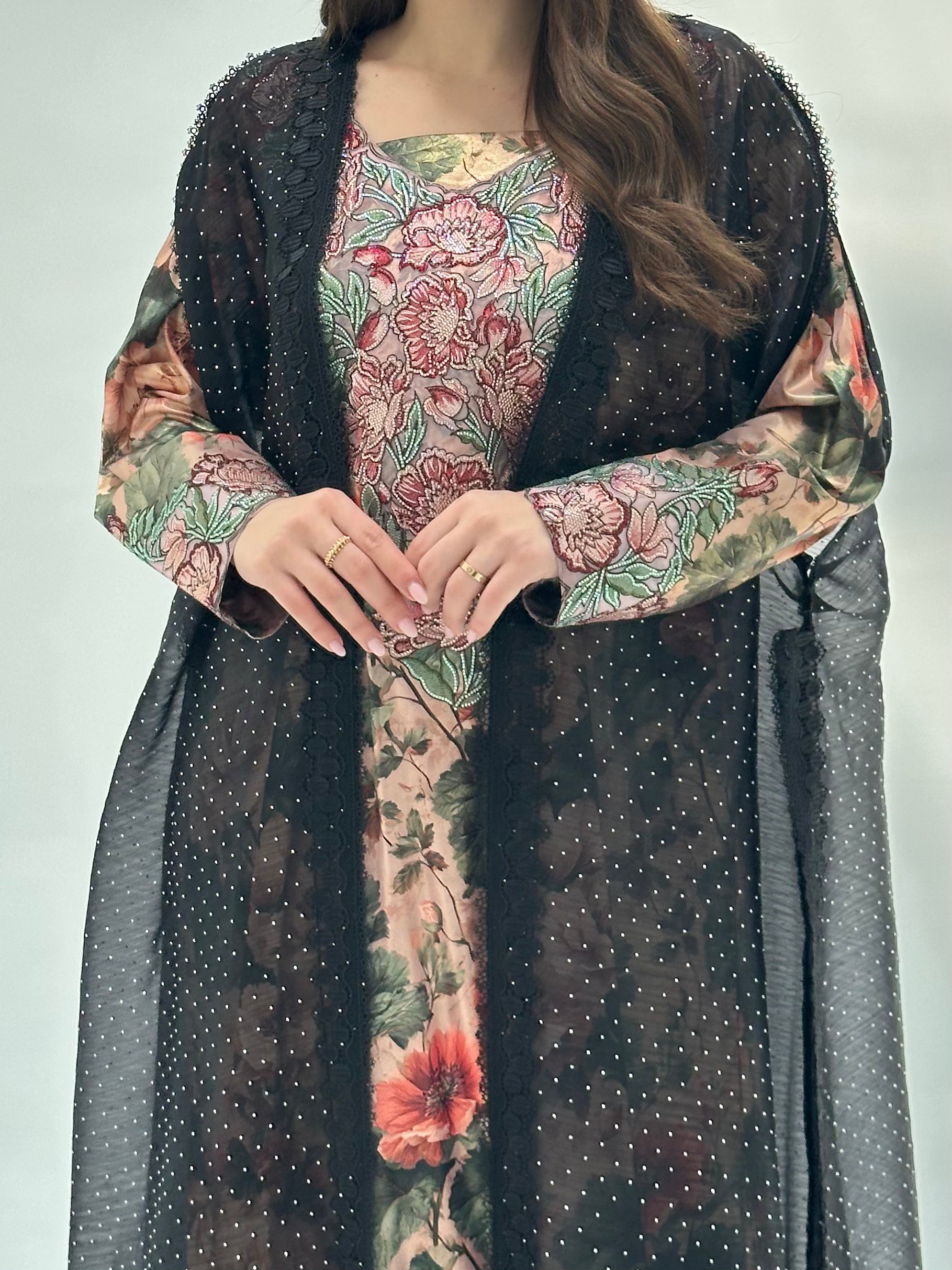 C 2061 Black Glitter Lace Abaya