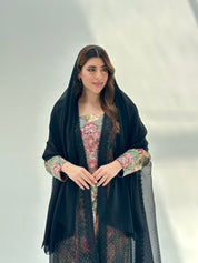 C 2061 Black Glitter Lace Abaya