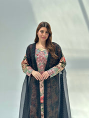 C 2061 Black Glitter Lace Abaya