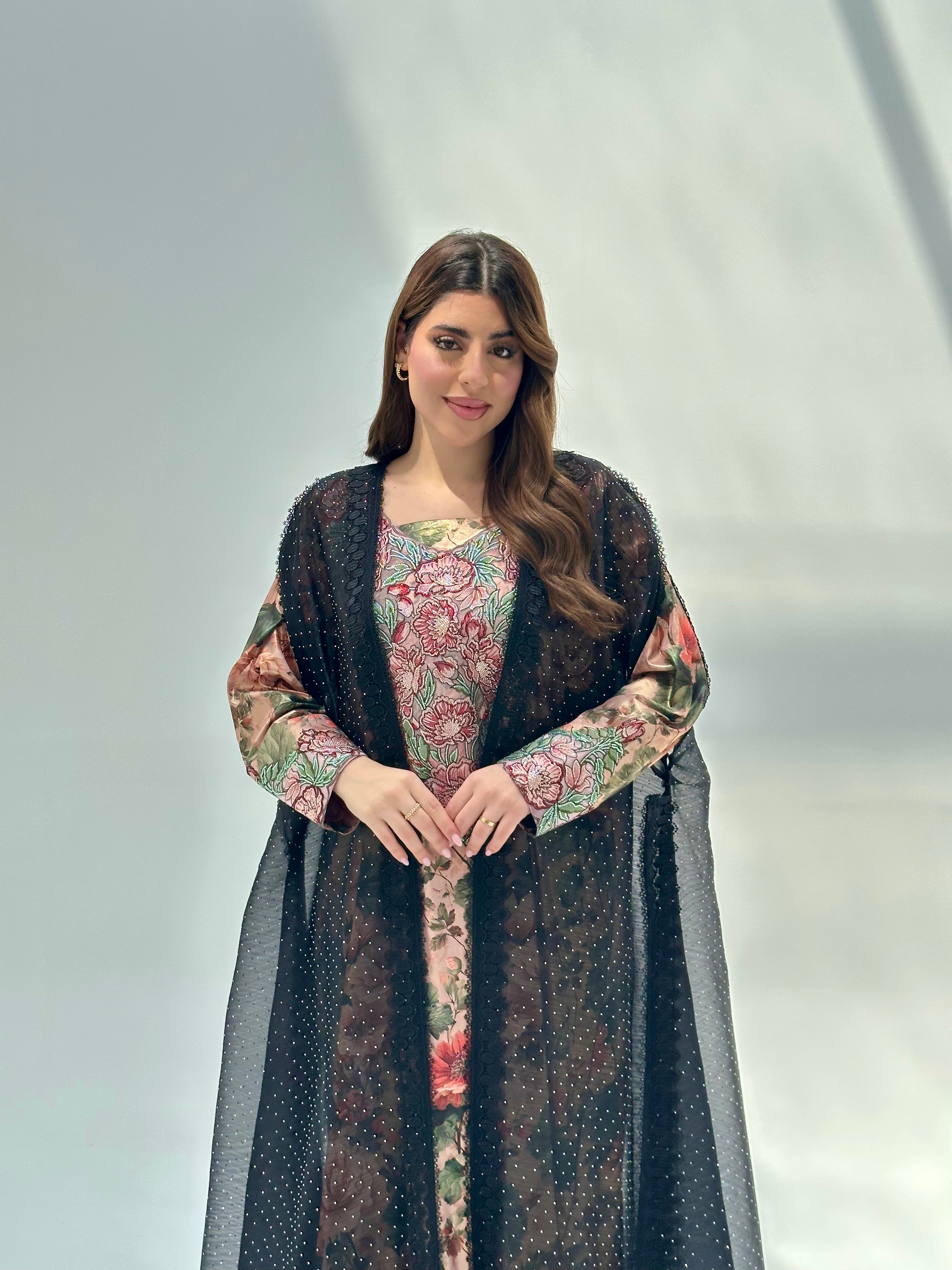 C 2061 Black Glitter Lace Abaya