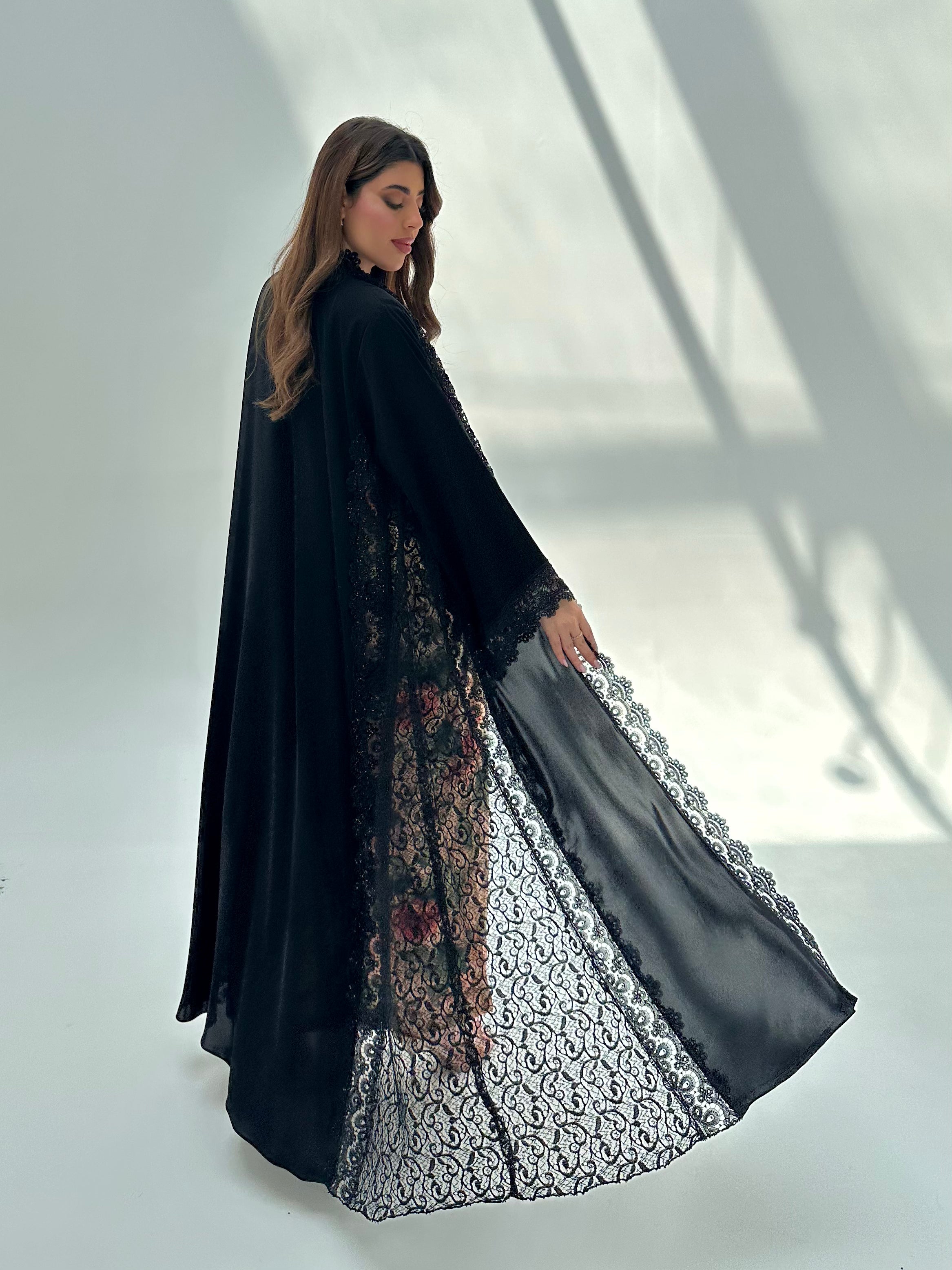 C 2065 Black Crystal Lace Abaya