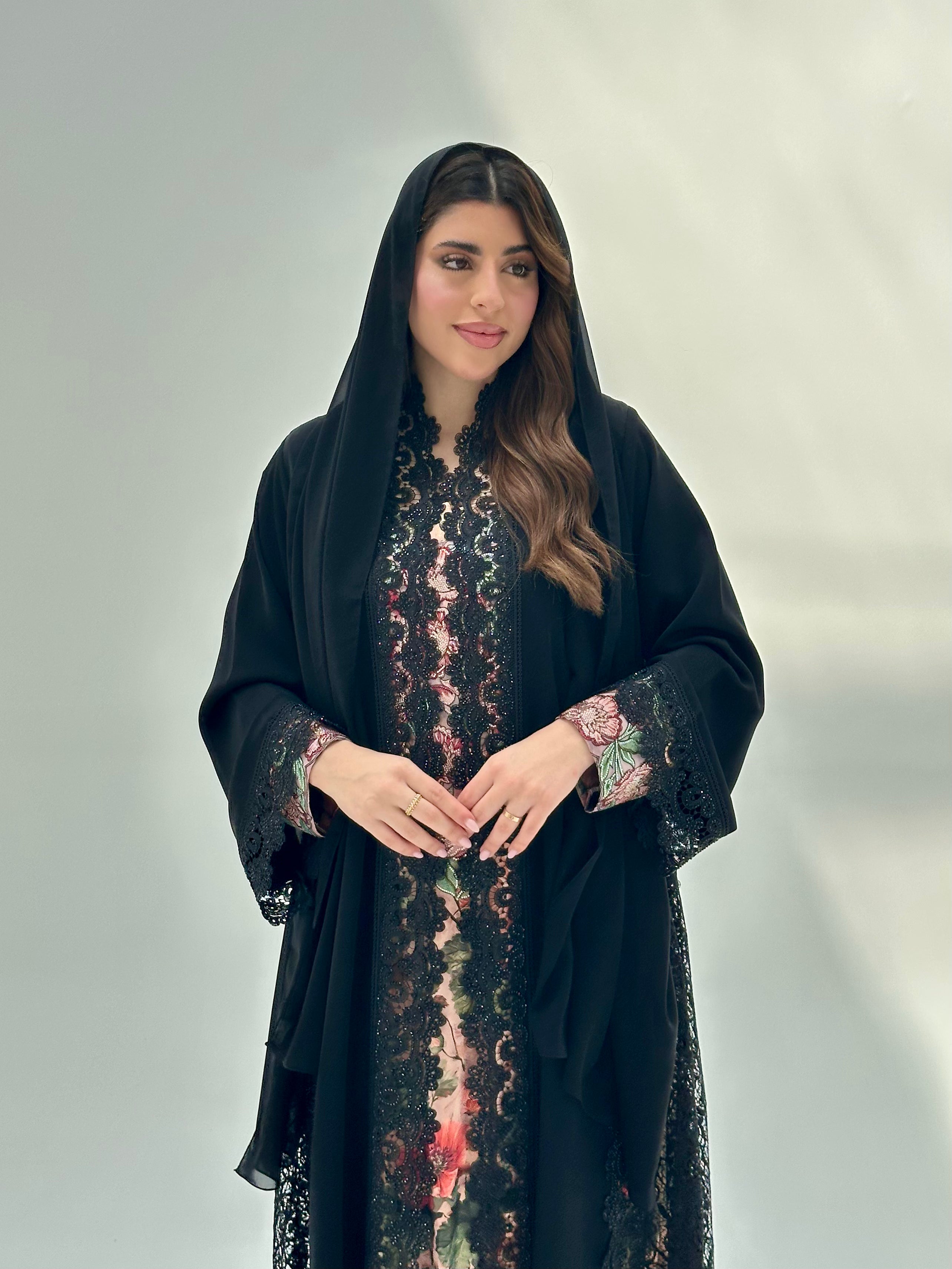 C 2065 Black Crystal Lace Abaya