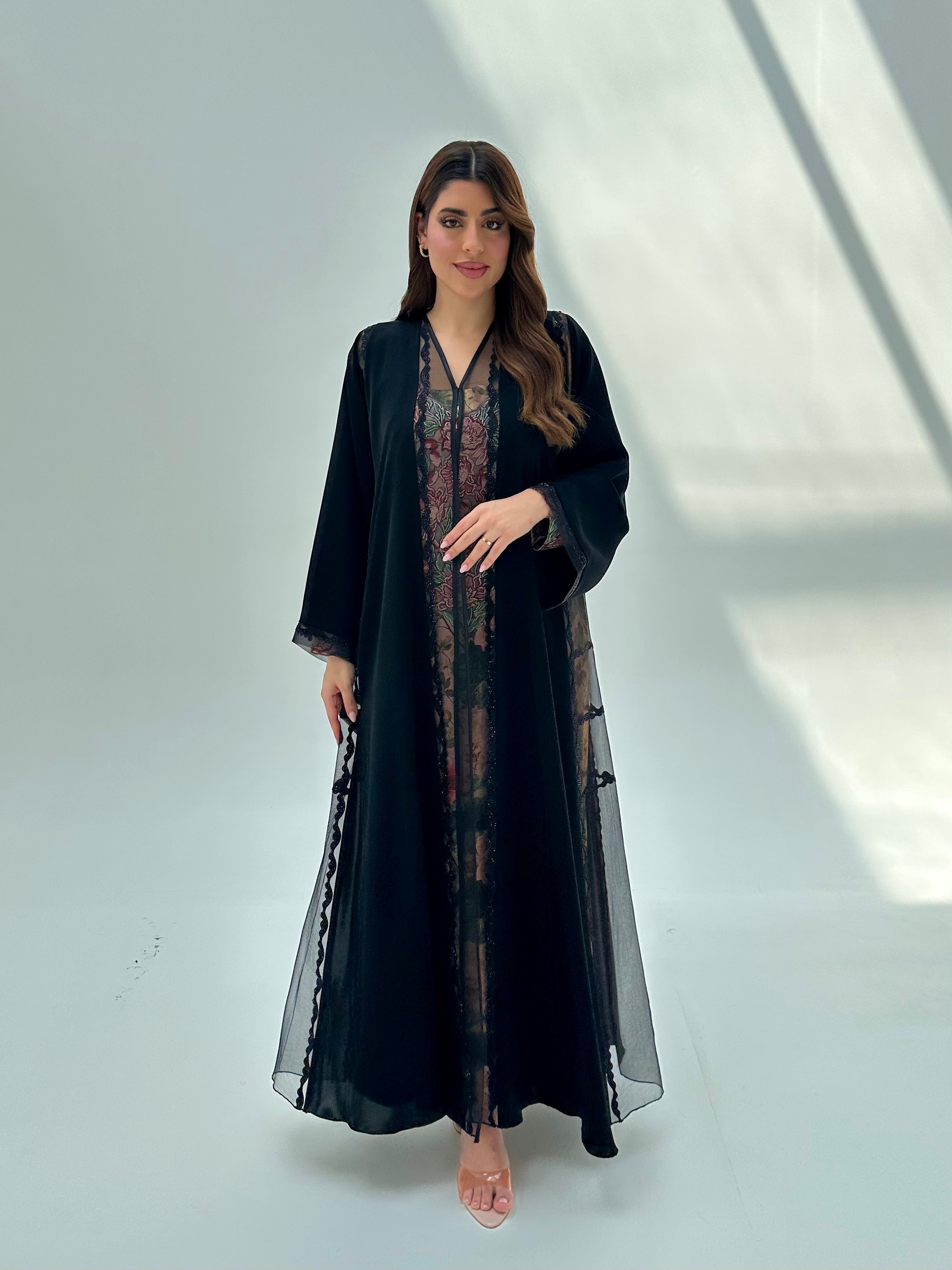 C 2067 Black Crystal Lace Abaya