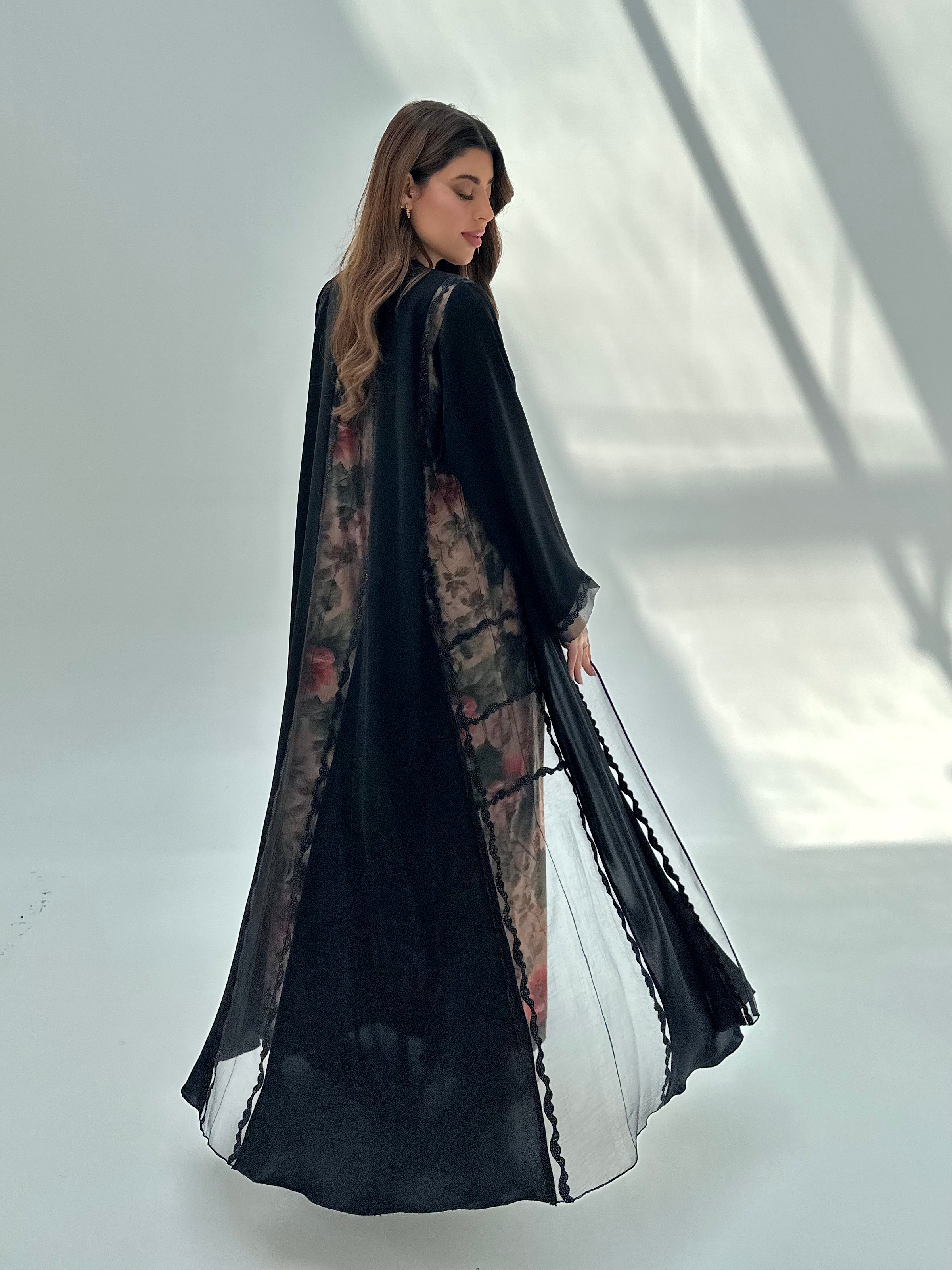 C 2067 Black Crystal Lace Abaya