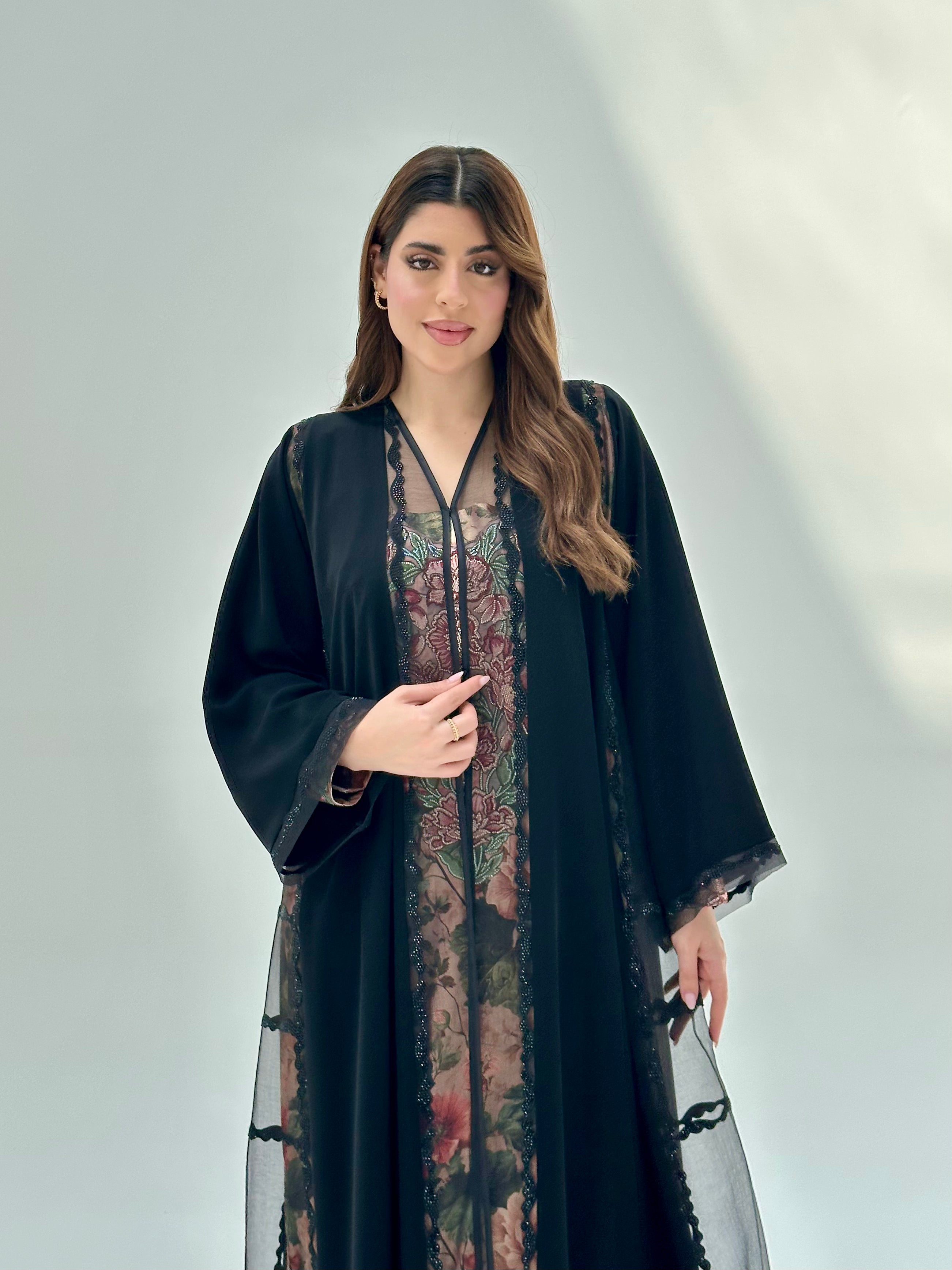 C 2067 Black Crystal Lace Abaya