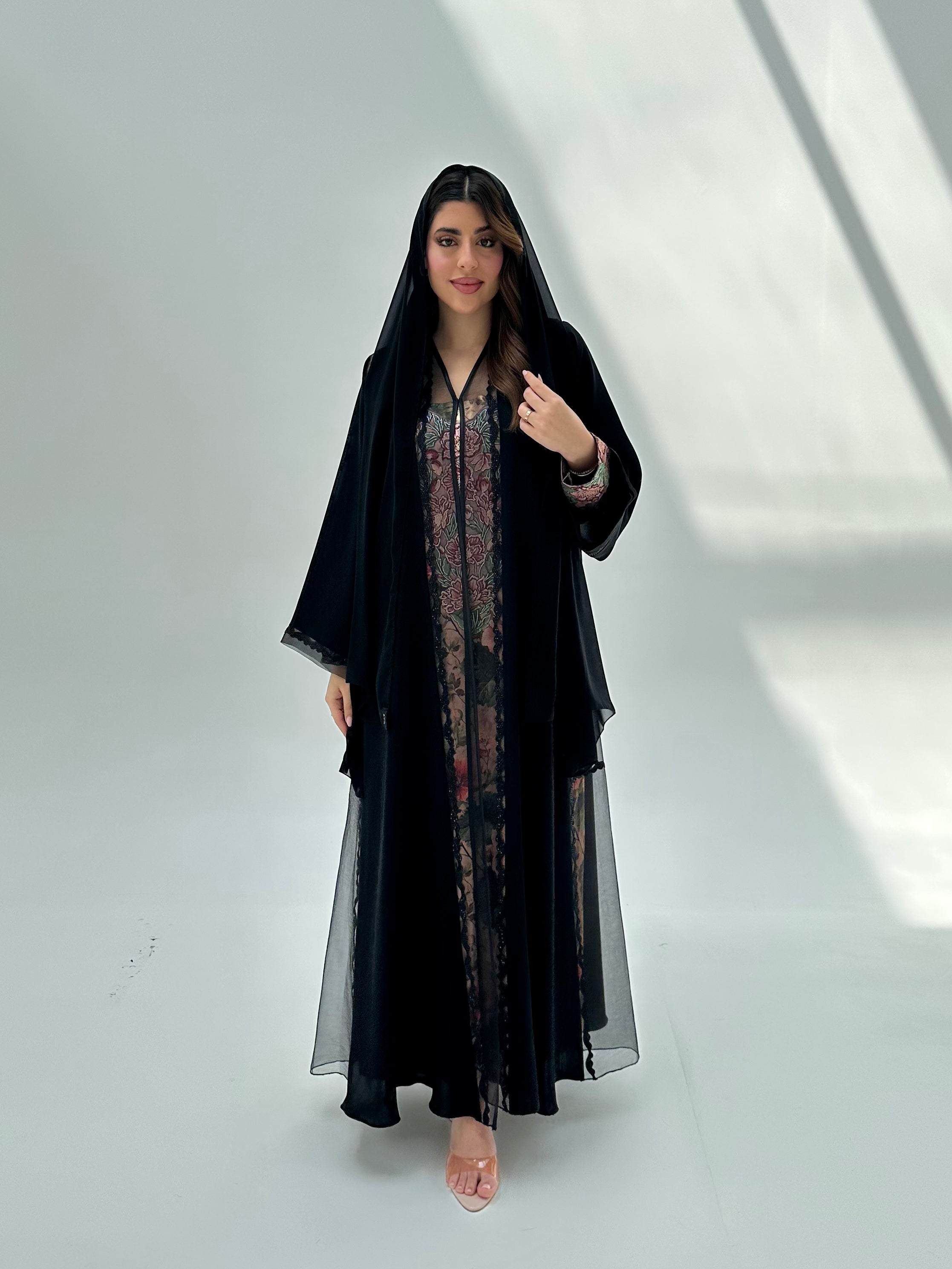 C 2067 Black Crystal Lace Abaya